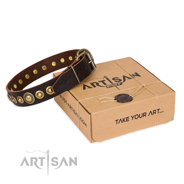 Gentle to touch genuine leather dog collar created for easy wearing