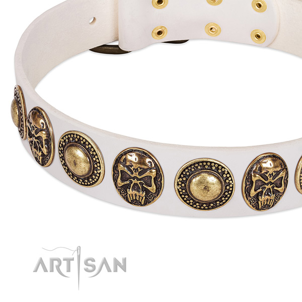 Reliable buckle on full grain leather dog collar for your dog