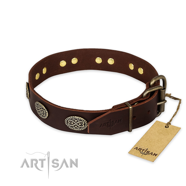 Corrosion resistant fittings on genuine leather collar for your stylish four-legged friend