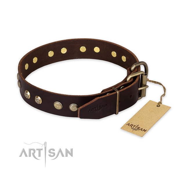 Corrosion proof traditional buckle on leather collar for your handsome dog