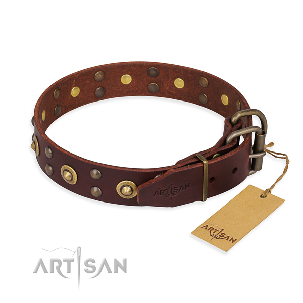 Reliable buckle on full grain genuine leather collar for your attractive dog