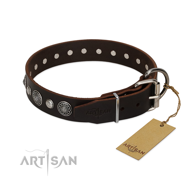 Top rate Full grain natural leather dog collar with rust-proof buckle