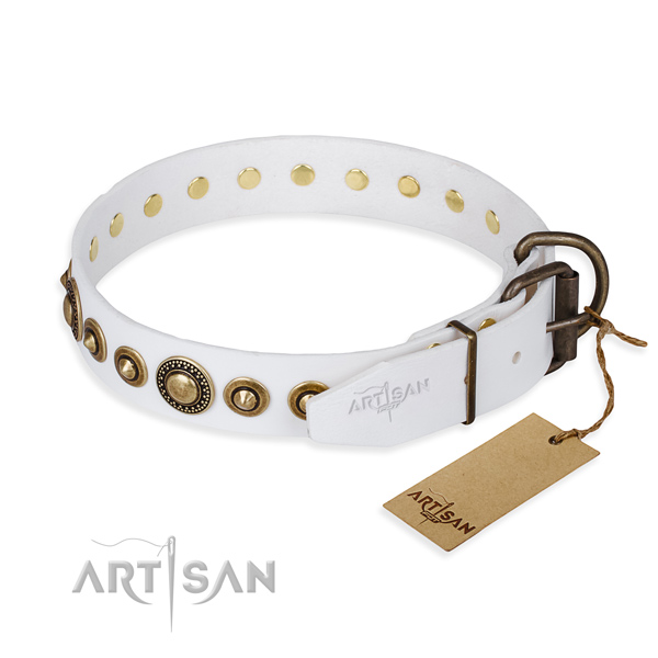 Gentle to touch full grain genuine leather dog collar made for comfy wearing
