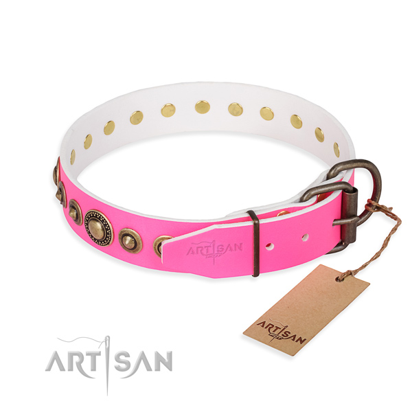 Durable full grain natural leather dog collar crafted for fancy walking
