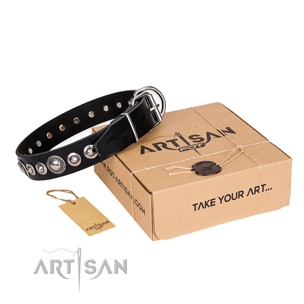 High quality full grain natural leather dog collar