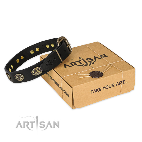 Corrosion resistant buckle on full grain leather collar for your stylish dog