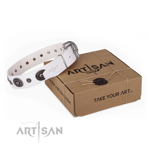 Flexible genuine leather dog collar handcrafted for comfortable wearing