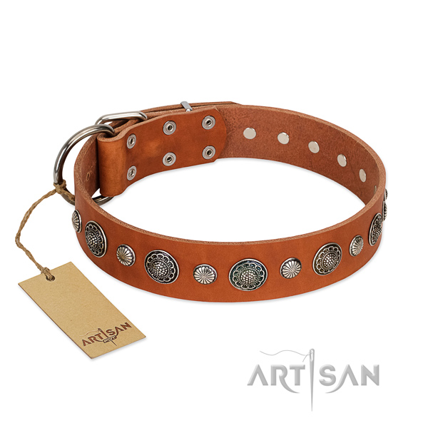 High quality Full grain natural leather dog collar with corrosion resistant D-ring