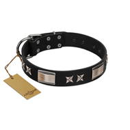 "Pitch Dark" FDT Artisan Black Leather Sharpei Collar with Stars and Plates
