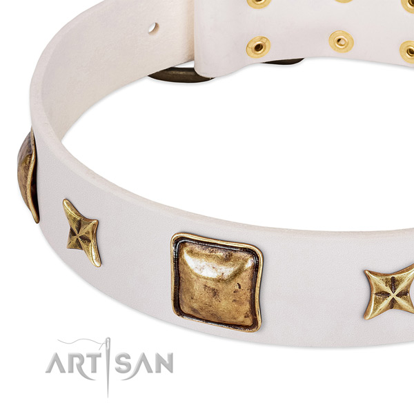Strong hardware on full grain genuine leather dog collar for your pet