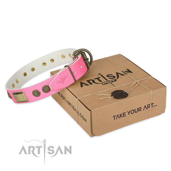 Strong embellishments on dog collar for daily use