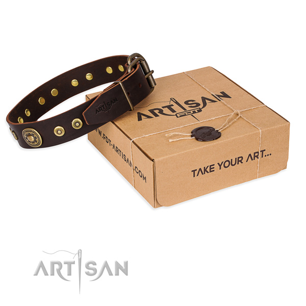 Genuine leather dog collar made of top rate material with corrosion resistant fittings