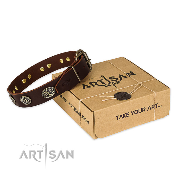 Rust resistant buckle on genuine leather collar for your beautiful pet