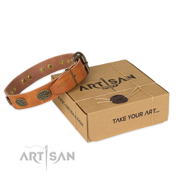 Rust-proof hardware on full grain natural leather collar for your beautiful doggie