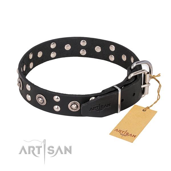 Full grain leather dog collar with top notch reliable decorations