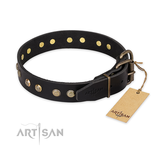 Corrosion proof buckle on genuine leather collar for your attractive four-legged friend