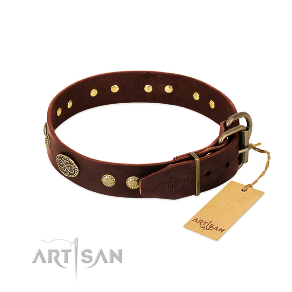 Durable buckle on full grain leather dog collar for your four-legged friend