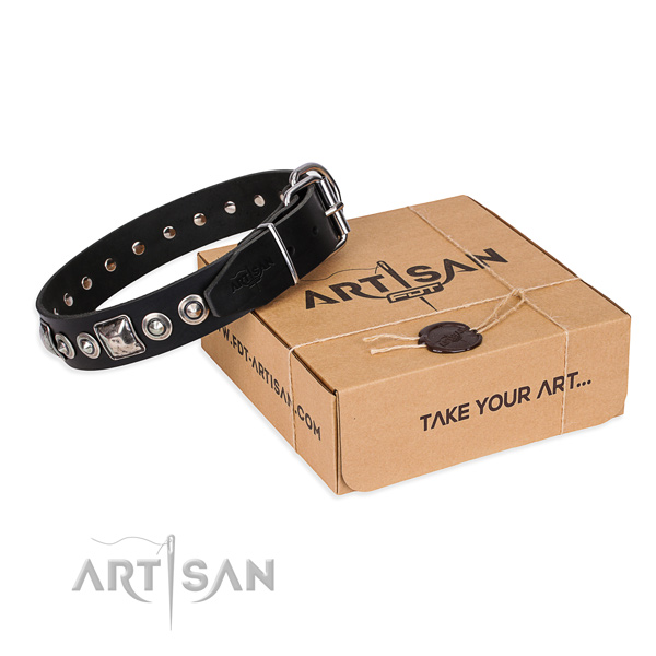 Full grain leather dog collar made of soft to touch material with strong traditional buckle