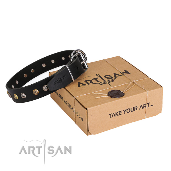 Best quality full grain natural leather dog collar handmade for stylish walking