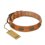 "Magic Amulet" FDT Artisan Tan Leather Sharpei Collar with Oval Studs