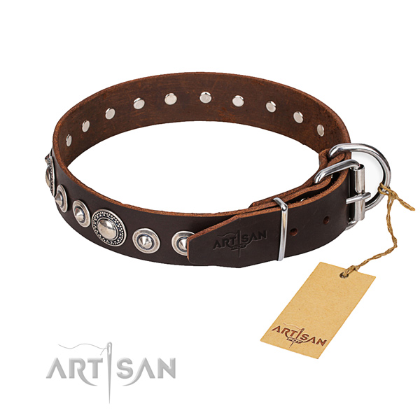 Full grain leather dog collar made of soft to touch material with rust resistant hardware