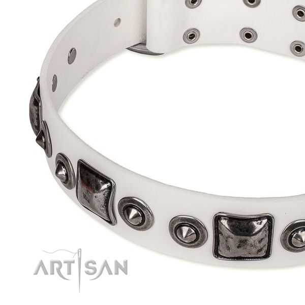 Strong genuine leather dog collar handcrafted for your attractive four-legged friend