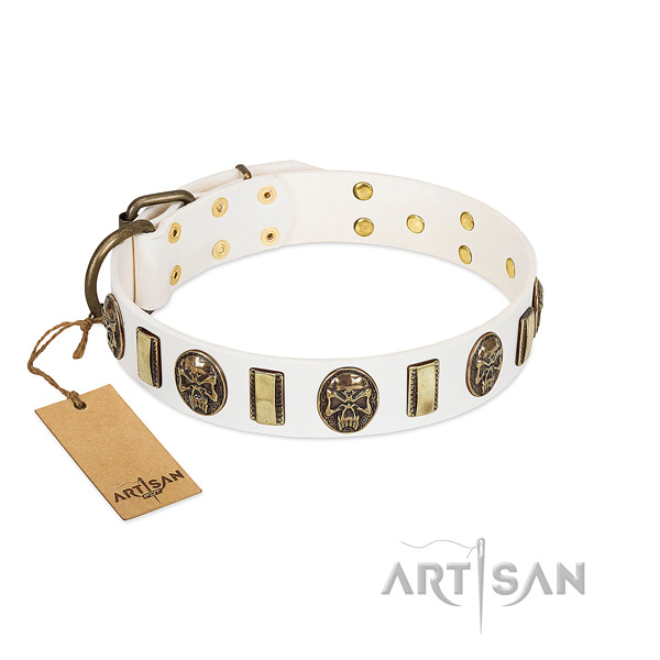 Unique full grain natural leather dog collar for daily use