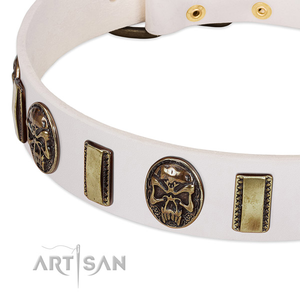 Corrosion resistant D-ring on full grain genuine leather dog collar for your canine