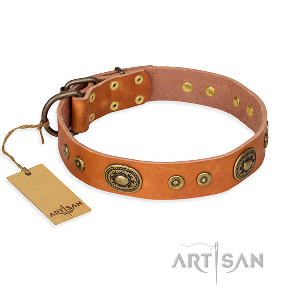 Leather dog collar made of soft material with rust-proof fittings