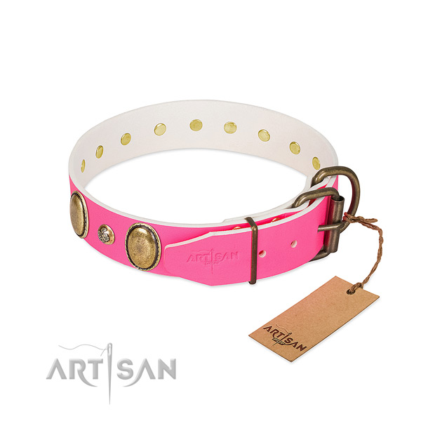 Everyday use top rate natural genuine leather dog collar