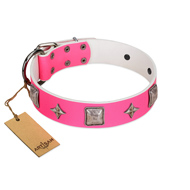 "Star World" Gorgeous FDT Artisan Pink Leather Sharpei Collar with Silver-Like Adornments