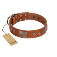 "Great Obelisk" Handcrafted FDT Artisan Tan Leather Sharpei Collar with Large Plates and Pyramids