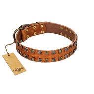 "Terra-cotta" FDT Artisan Tan Leather Sharpei Collar with Two Rows of Studs