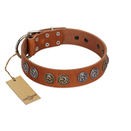 "Luxurious Life" Premium Quality FDT Artisan Tan Leather Sharpei Collar with Round Adornments