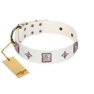 "Vanilla Ice" FDT Artisan Handmade White Leather Sharpei Collar with Silver-like Adornments